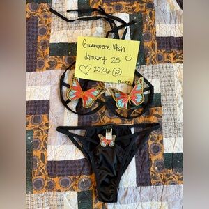 Que Black Bikini with Vibrant Butterfly Accents